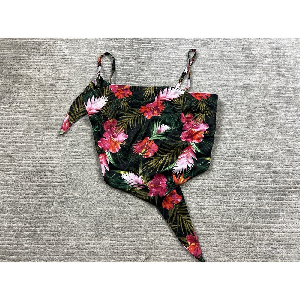 Madrag Crop Top Womens Large Black Floral Tied Back‎ Polyester Summer